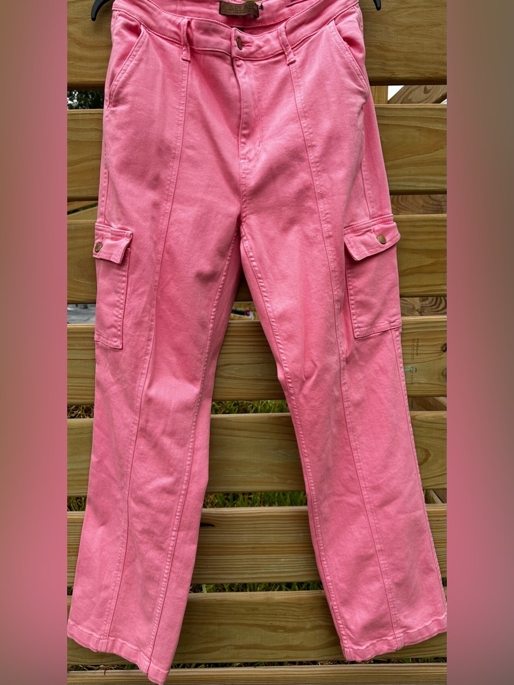 Judy Blue Pink Cargo Straight Leg Jeans Size 11/30 (Fits like a Women's 12)